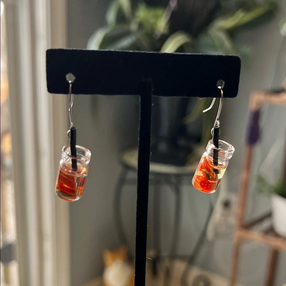 Handmade Orange Glass Jar Drop Earrings